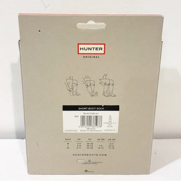 Hunter Size Medium 5-7 Black Short Boot Socks NEW in Box - Picture 3 of 4